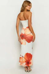 Flower Print Off Shoulder Midi Dress