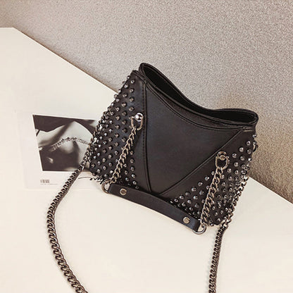 Studded Punk Leather Rivet Rock Wallet Purse Chain Crossbody Bag