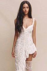 Pleated Oblique Hem Mini Dress