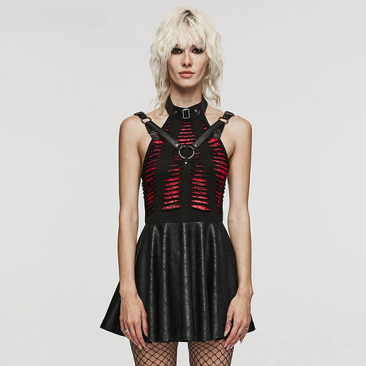 Gothic Sexy Cut Spliced Spider Web Punk Dress