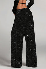 Sequin Drawstring Wide Leg Pants