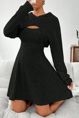 Hooded Long Sleeve Sleeveless A Shape Sweater Dress