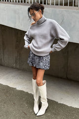 Off Shoulder High Neck Knit Sweater