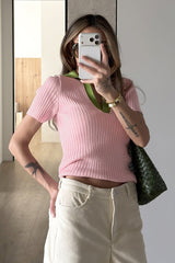 Contrast Collar Ribbed Polo Knit Sweater