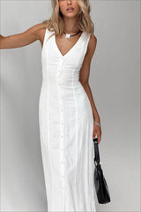 V-Neck Cotton Linen Maxi Dress