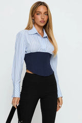 Striped Tie Waist Polo Blouse