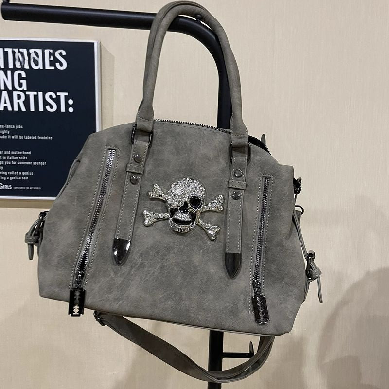 Y2K Skull Gothic Head Shoulder Capacity Diamond Punk Harajuku Large Bag