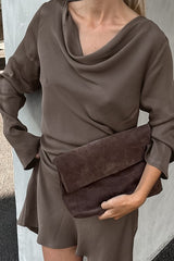 Cowl Neck Long Sleeve Fitted Midi Dress