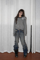 Gothic Rhinestone Fur Trim Zip Hoodie