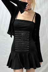 Rhinestone Double Button Ruffle Mini Dress