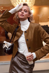 Vintage Brown Suede Round Neck Jacket