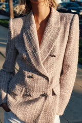 Textured Tweed Double Breasted Blazer
