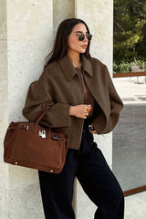 Collared Zip Front Wool Blend Jacket