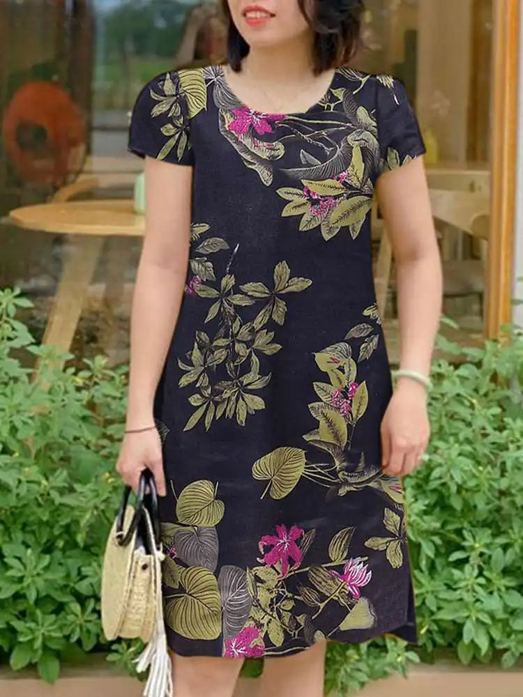 Vintage Short Sleeve Floral Holiday Floral Dress oldfloraldress-250126