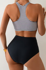 Striped Slim Fit High Waist Two Piece Swim Set