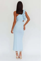 Slant Shoulder Flower Midi Dress