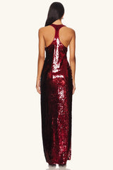 Elegant Sling Sleeveless U Neck Fitted Slit Sequin Dress