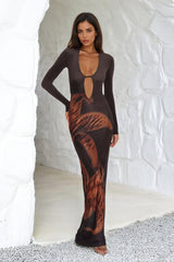 Deep V Cutout Printed Maxi Dress