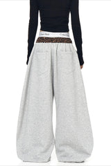Leopard Waist Cross Print Wide Leg Pants