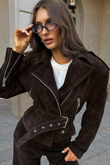 Suede Biker Belted Coat