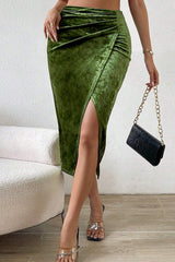 Velvet High Slit Bodycon Christmas Skirt