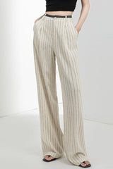 Linen High Waist Stripe Narrow Wide Leg Pants