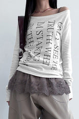 Statement Print Off Shoulder Long Sleeve Tee
