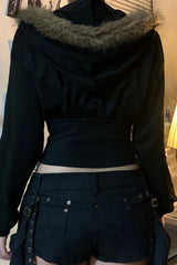 Faux Fur Collar Zip Hoodie