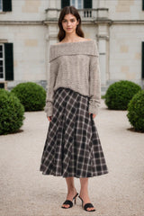 Wool Plaid Waist Defined A-Line Christmas Skirt