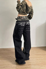Rivet Washed High Rise Wide Leg Jeans