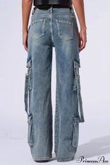 Denim Multi-Pocket Wide-Leg Cargo Pants