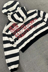 Black White Striped Cropped Zip Hoodie