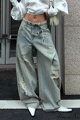 Distressed Ripped Relaxed Curved Leg Jeans Blue / S