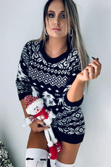 Knit Christmas Print Long Sleeve Bodycon Mini Dress