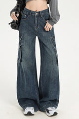 High Waist Straight Cargo Jean
