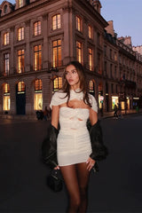 Flower Hollow Out Zipper Mini Dress