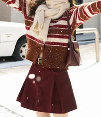 Striped Knitted Round Neck Cardigan Red / One Size Cardigan-241208