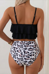 Ruffle Trim High Waist Two Piece Swim Set