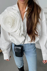 White Floral Drop Shoulder Oversized Dressy Casual Blouse