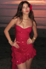 Ruffled Spaghetti Strap Mini Dress