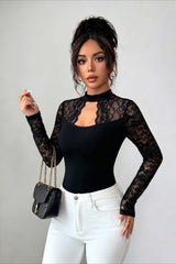 Lace Cutout Yoke Fitted Top