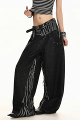 Zebra Panel Double Waist Wide Leg Jeans