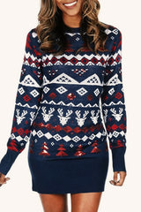Christmas Jacquard Cozy Casual Pullover Sweater Dress