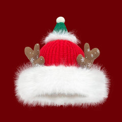 Reindeer Fleece Lined Knit Christmas Hat