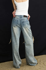 Washed Patchwork Distressed Wide Leg Streetwear Jeans