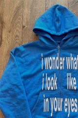 Blue Letter Graphic Oversized Zip Hoodie