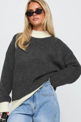 Short Wool Pullover Color Block Sweater