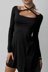 Black Knit Square Neck Mini Dress