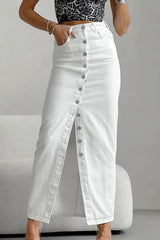 High-Waist White Cargo Skirt