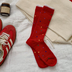 Red Polka Dot Snowflake Fluffy Slouch Christmas Socks
